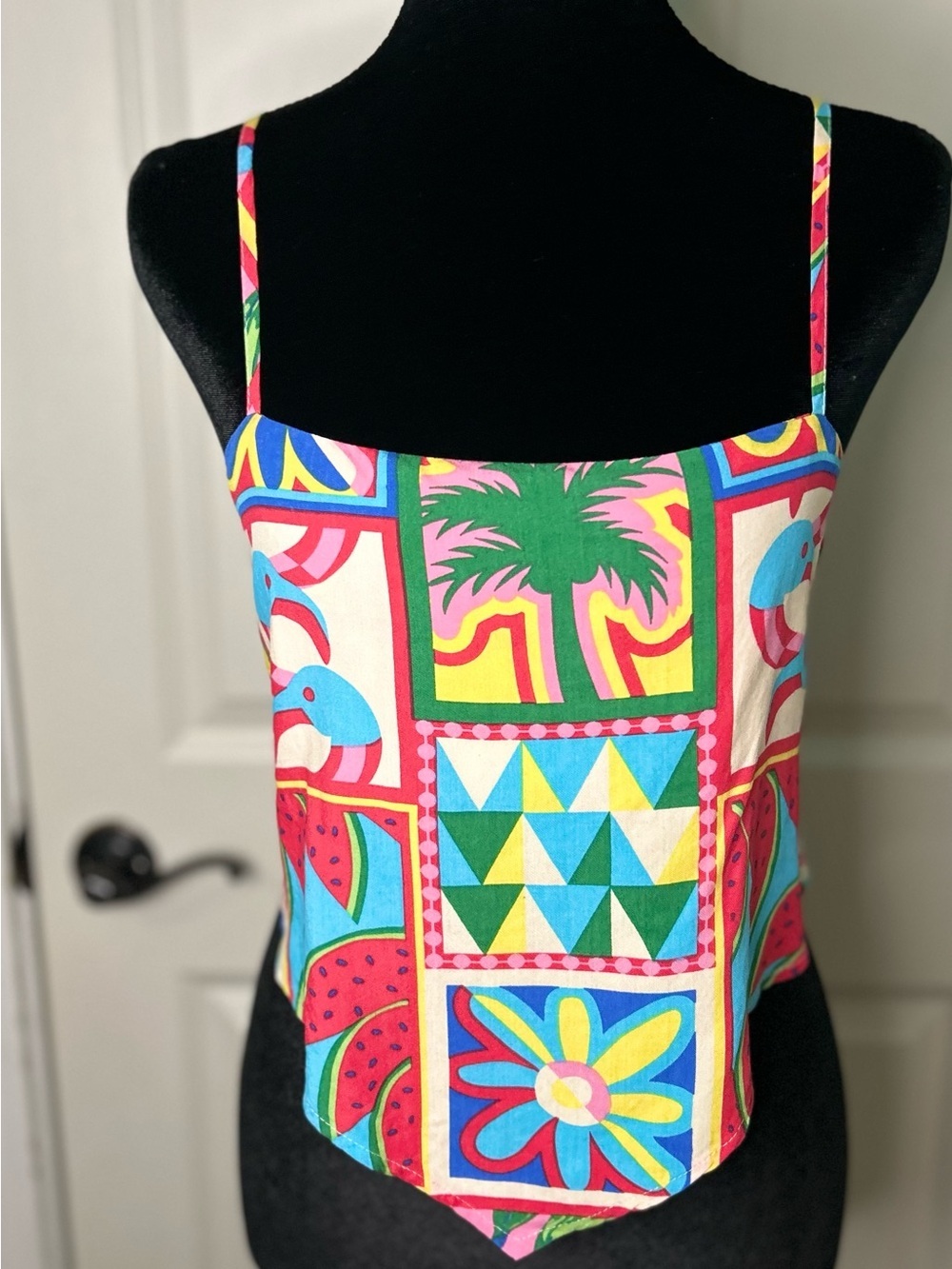 Japna Patchwork Tropical Handkerchief Crop Top S
